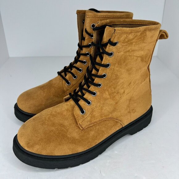 Unbranded Shoes - Womens Brown Lace Up Faux Suede Ankle Flats Round Toe Size 10 Combat Boots